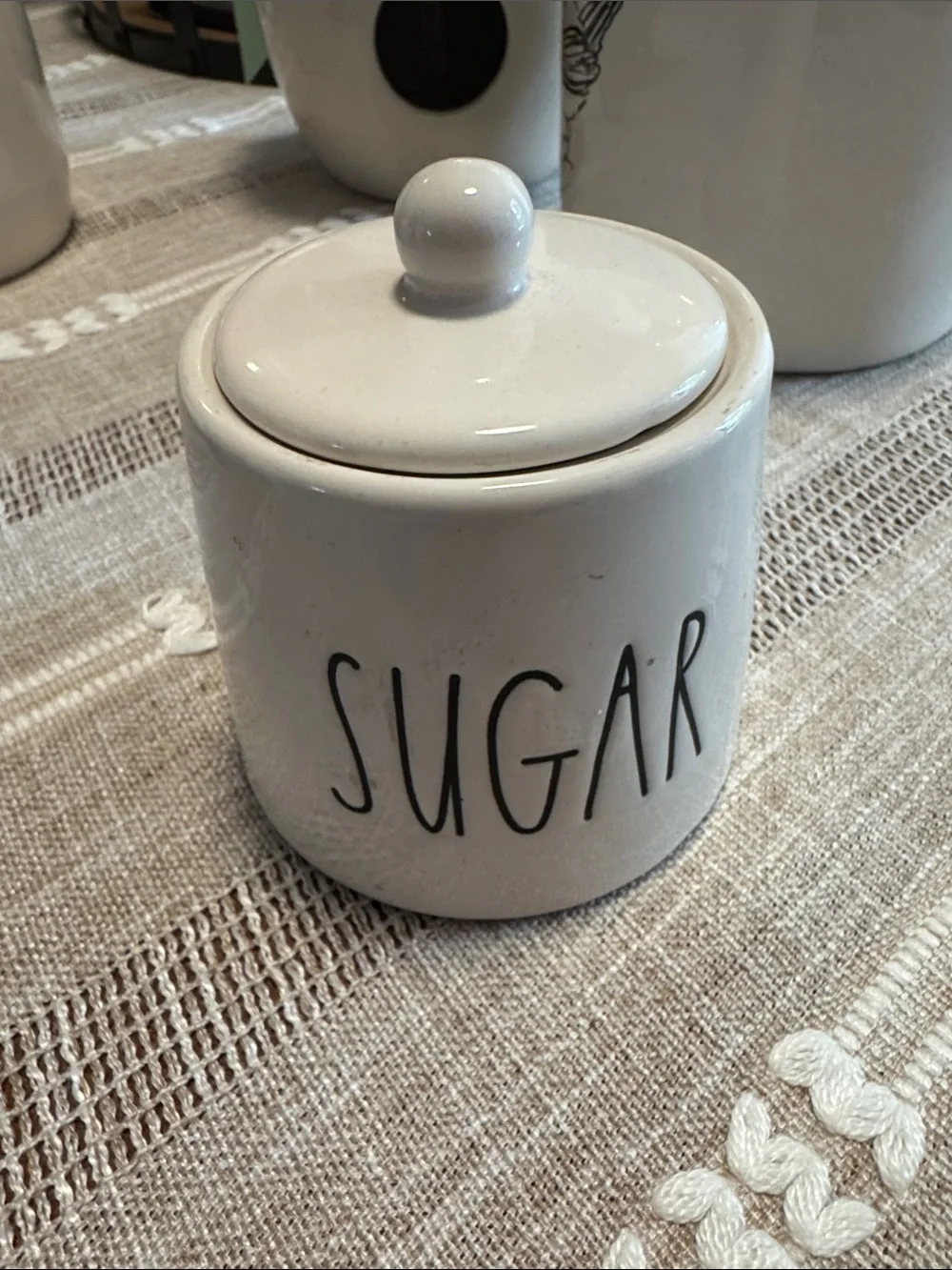 Rae Dunn White Ceramic 'SUGAR' Canister with Black Lettering
